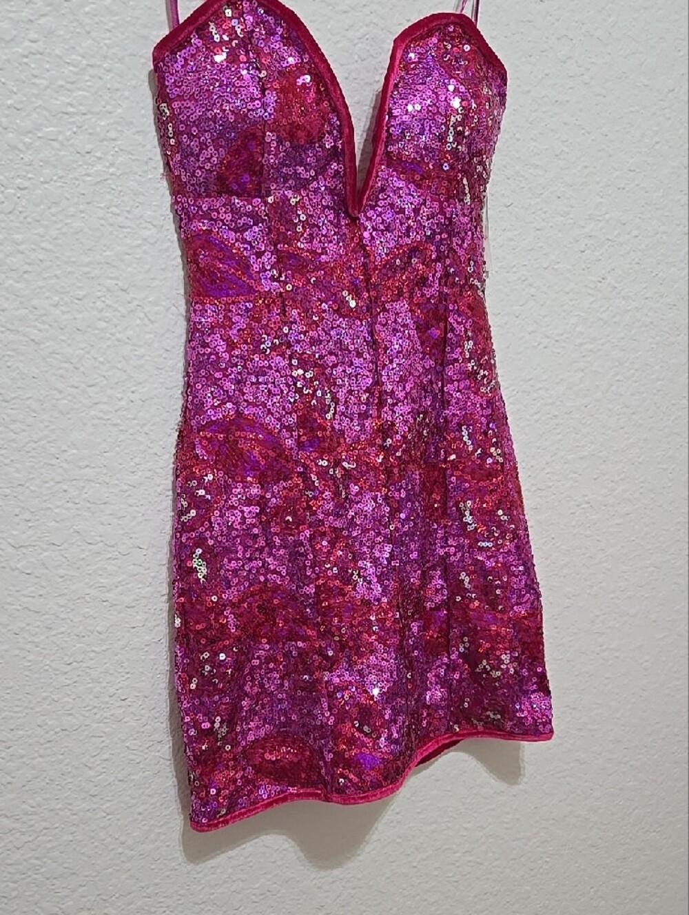 NWT Honey And Rosie Sequin Strapless Mini Dress in Fuchsia Party Barbiecore Sexy - Picture 2 of 12